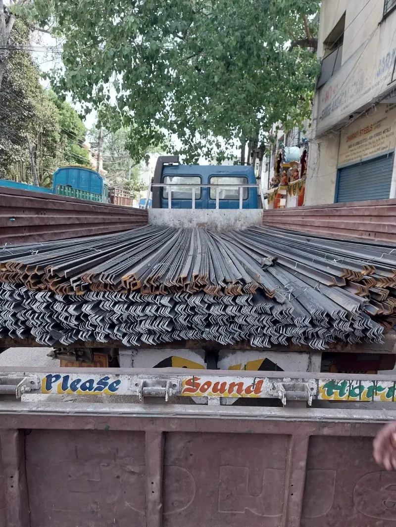 Mixed steel sections loaded on a truck